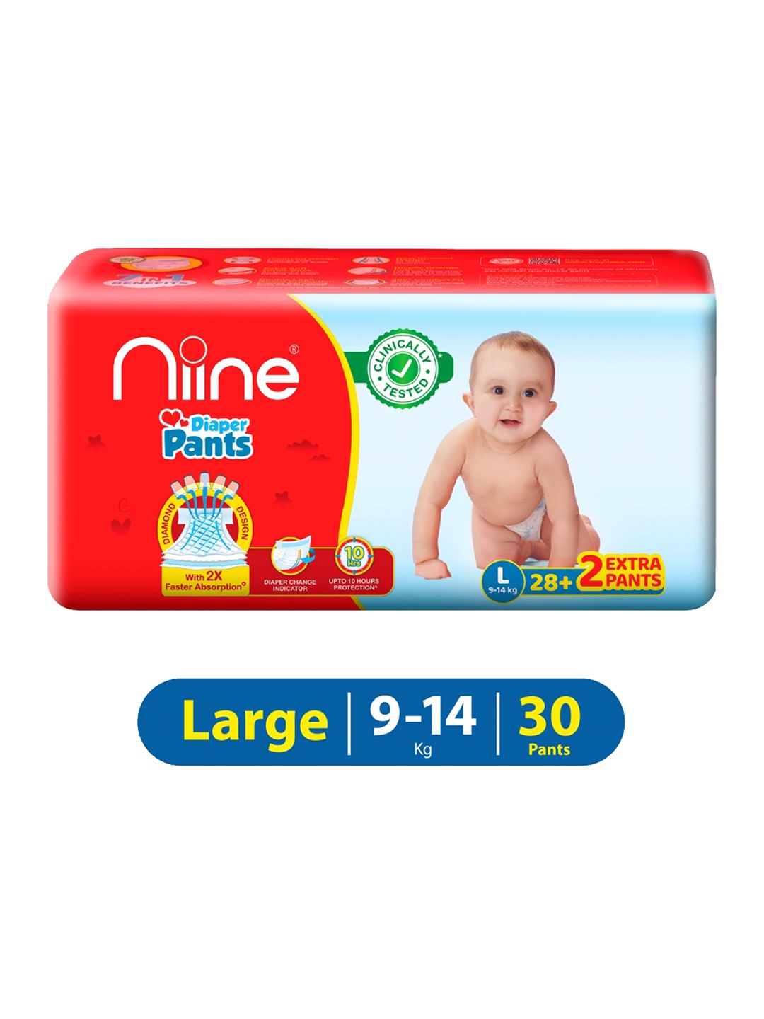 

Niine Baby Diaper Pants Large Size 9-14 KG - 30 Pants, Red