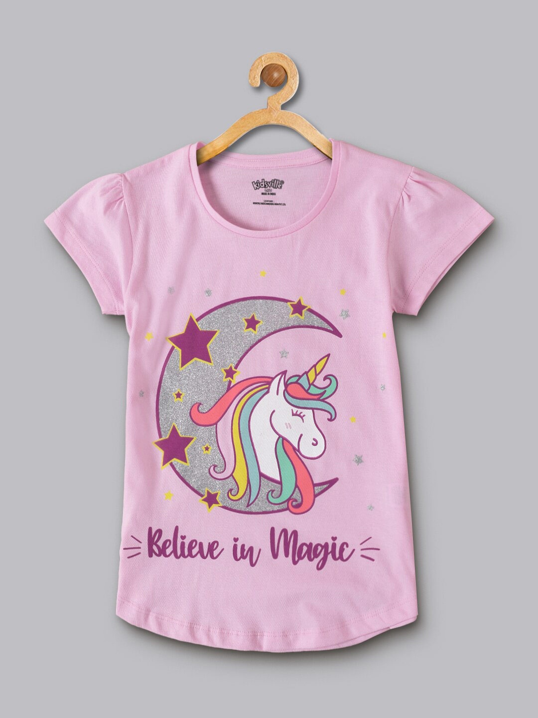

Kids Ville Girls Graphic Printed Cotton T-Shirts, Pink