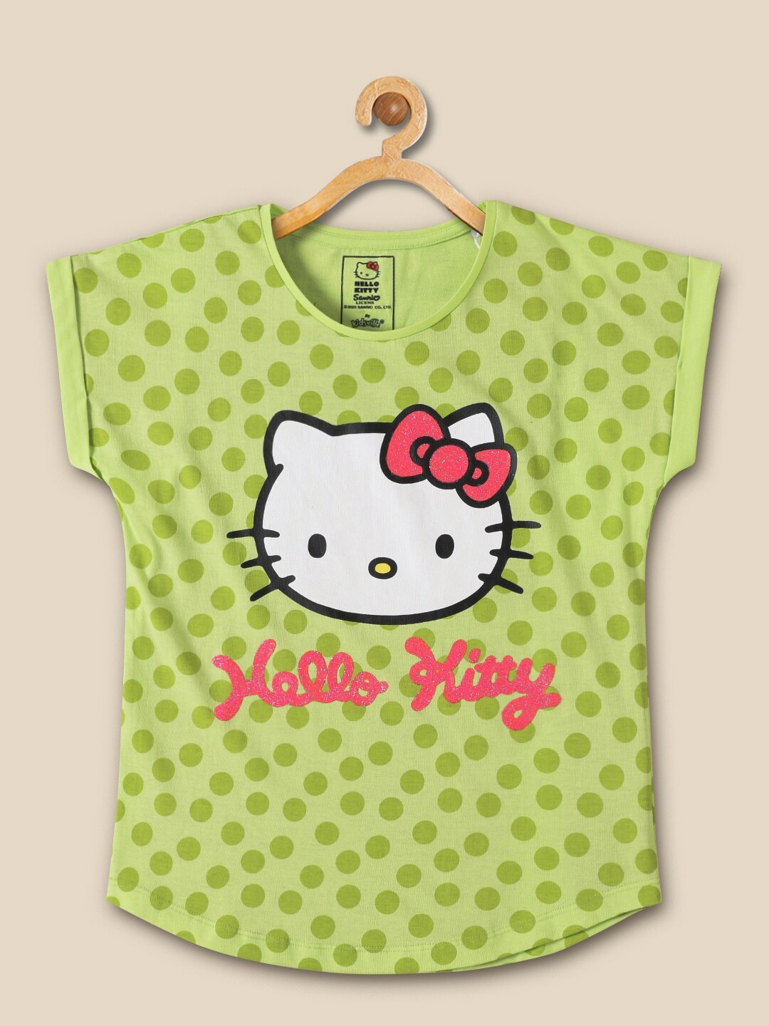 

Kids Ville Girls Hello Kitty-Printed Cotton T-Shirt, Green