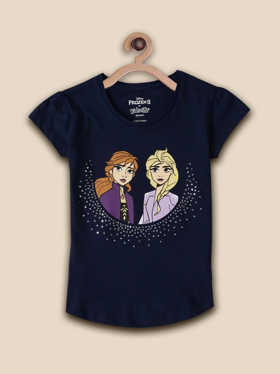 

Kids Ville Girls Frozen-Printed Cotton T-Shirts, Blue