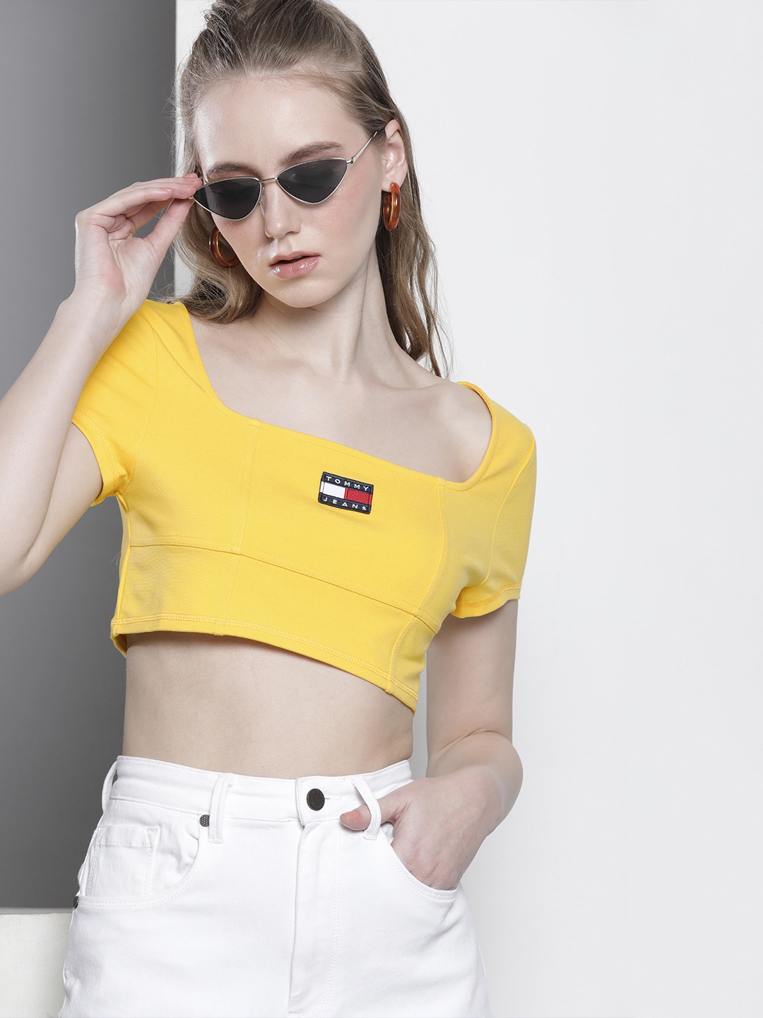 

Tommy Hilfiger Brand Logo Applique Crop Top, Yellow