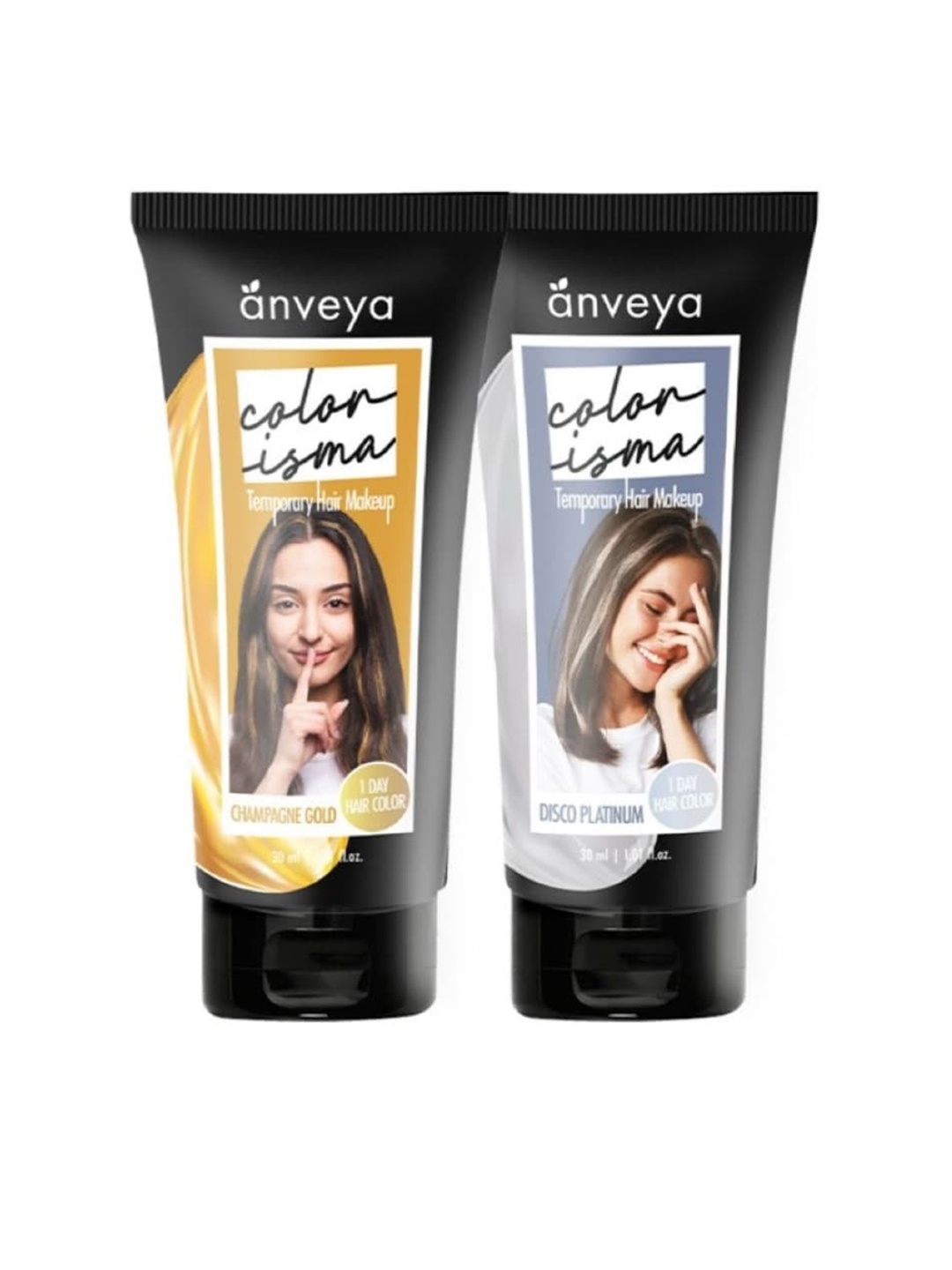 

anveya Set Of 2 Colorisma Temporary Hair Color 30 ml Each - ChampagneGold & DiscoPlatinum, Gold