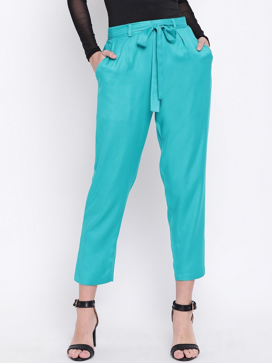 

RIVI Women Relaxed Slip-On Trousers, Turquoise blue