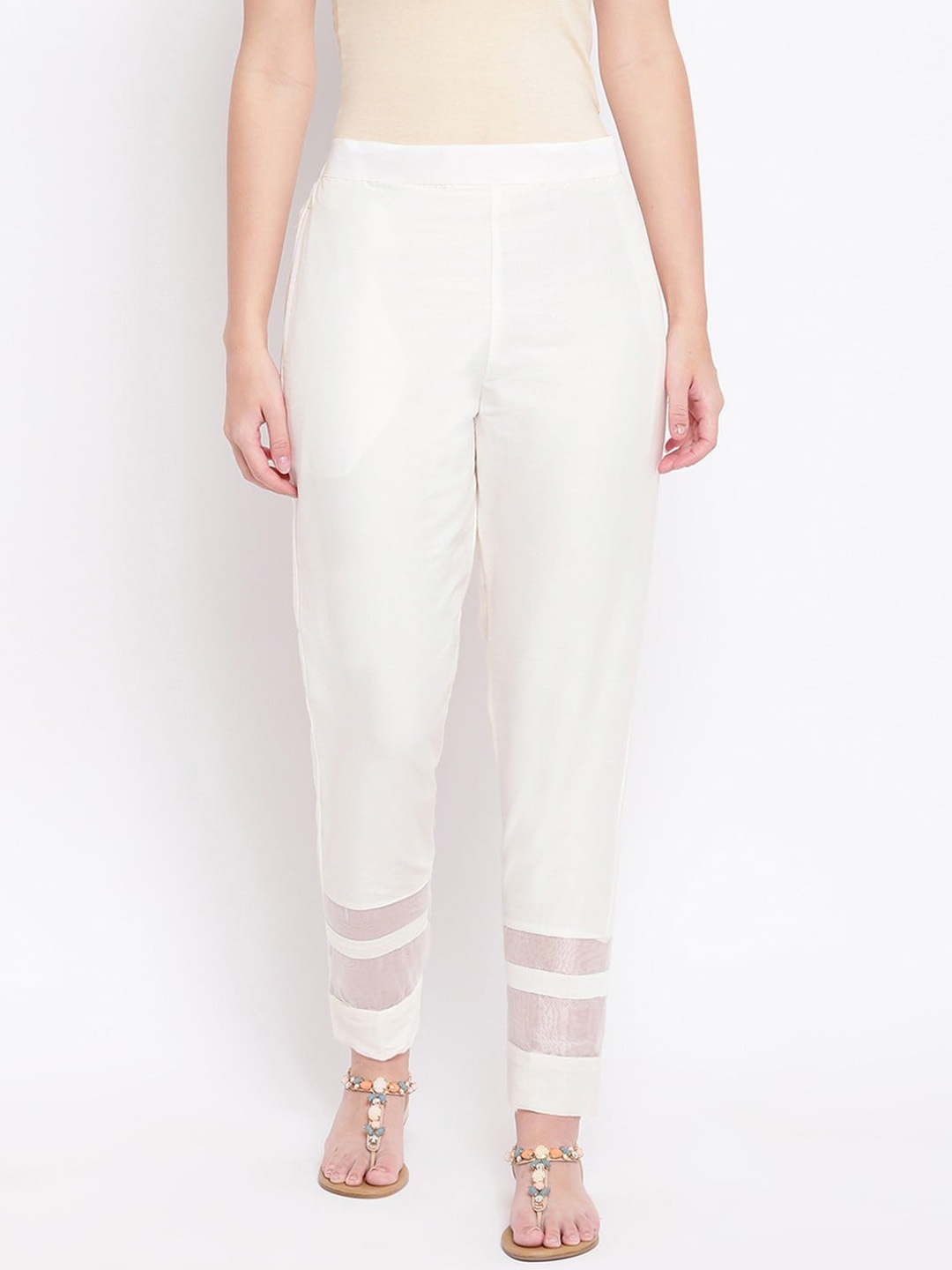 

RIVI Women Slip On Regular Fit Cigarette Trousers, Off white