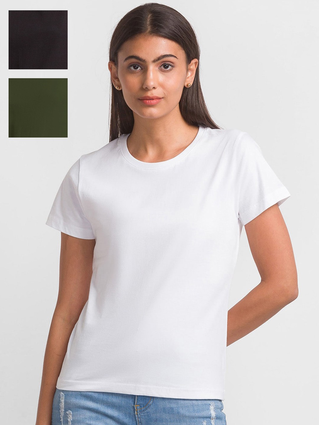 

FashionRack Women Set Of 3 Cotton T-shirt, Black