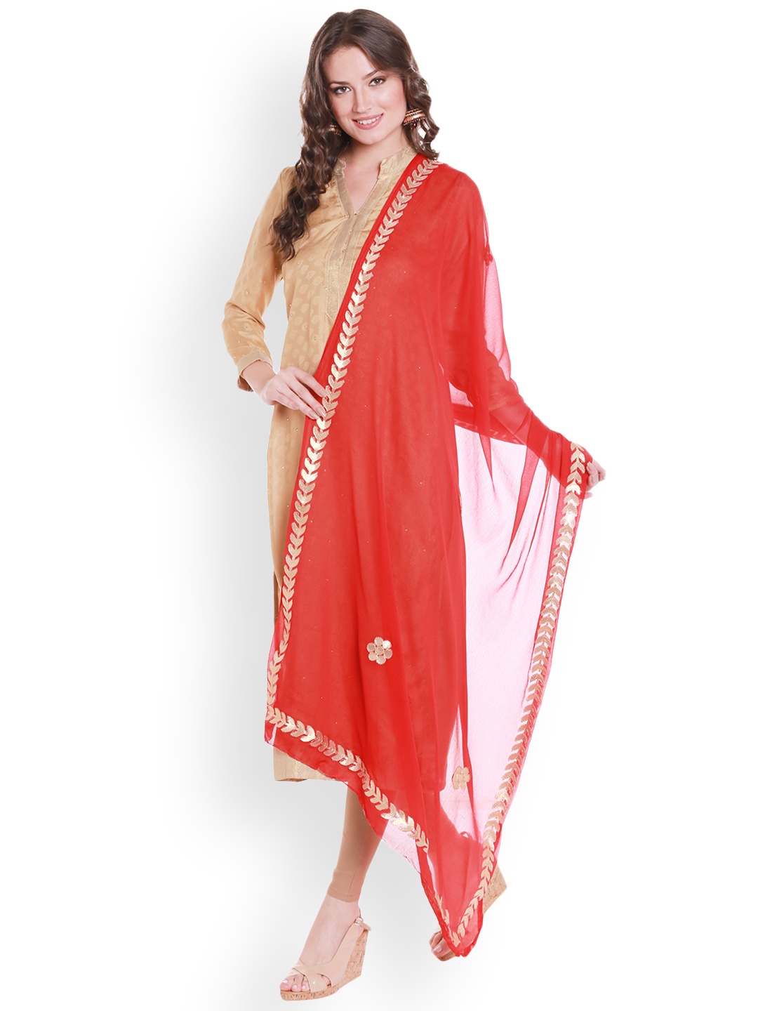

Dupatta Bazaar Red Gotta-Patti Work Dupatta