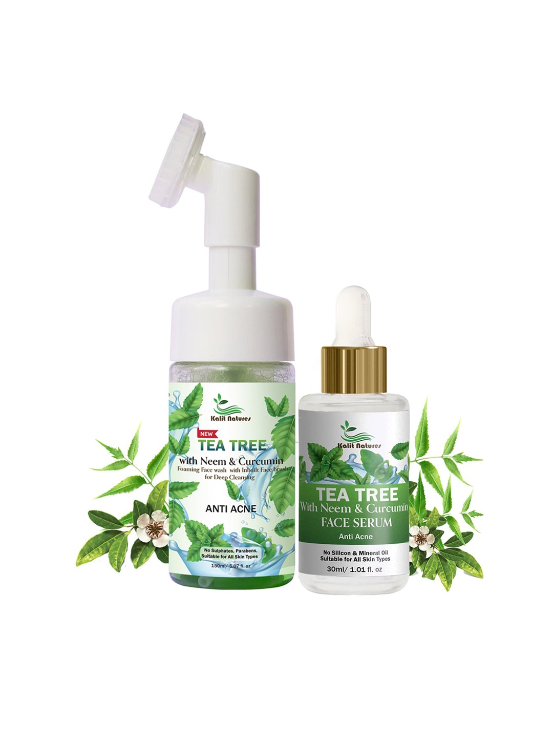 

Kalit Natures Set of Anti-Acne Tea Tree with Neem Face Wash - 150 ml & Face Serum - 30 ml, Green