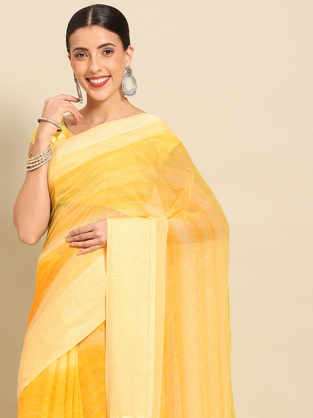 

all about you Striped Ombre Saree, Yellow