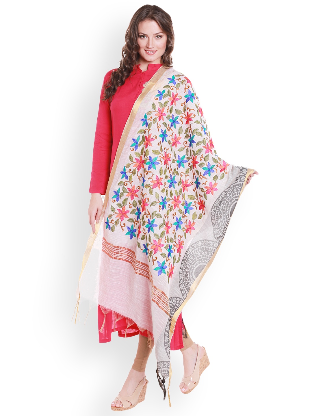 

Dupatta Bazaar Off-White Embroidered Silk Dupatta