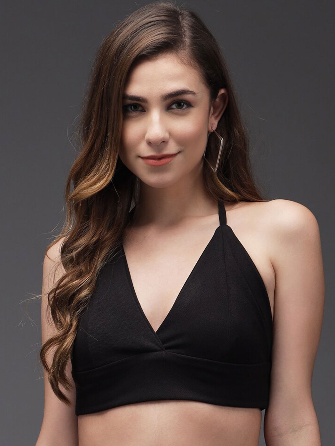 

Darzi Tie-Up Neck Bralette Crop Top, Black