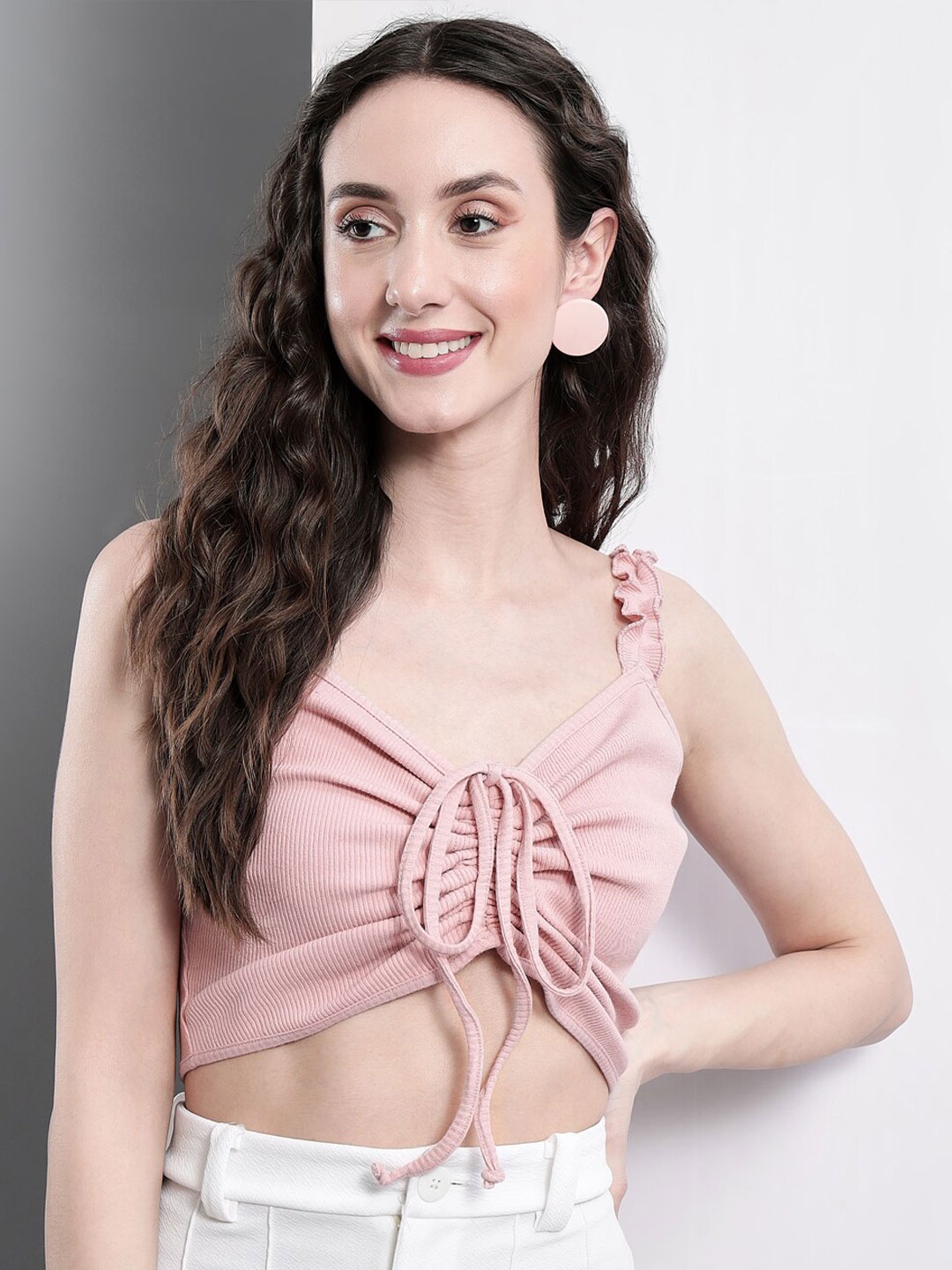 

Darzi Shoulder Straps Crop Top, Pink