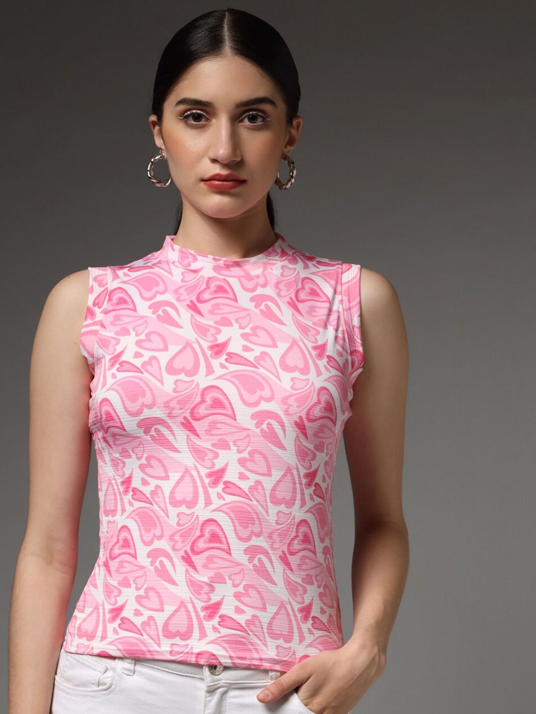 

Darzi Printed Sleeveless Regular Top, Pink