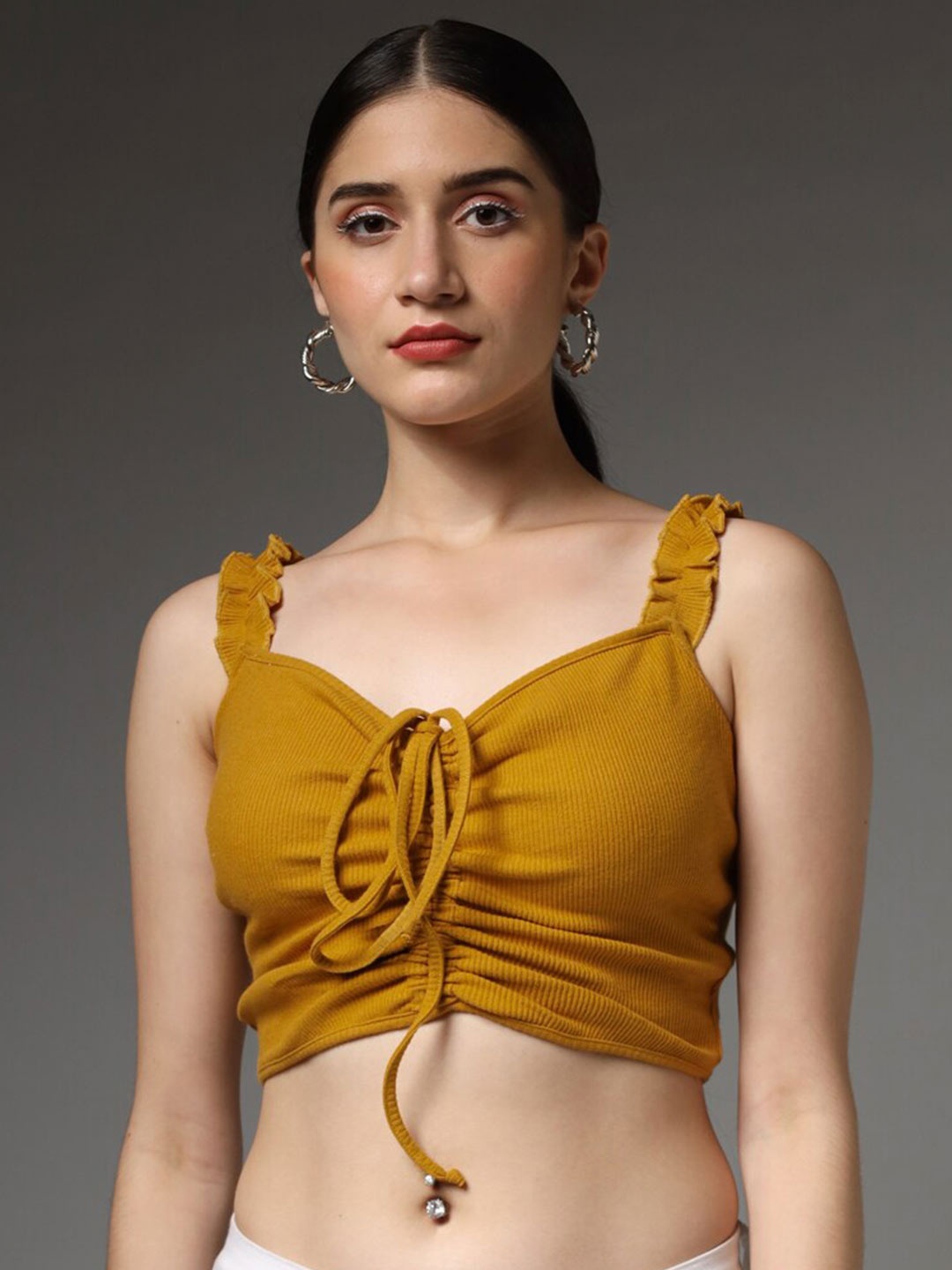 

Darzi Shoulder Strap Bralette Crop Top, Yellow