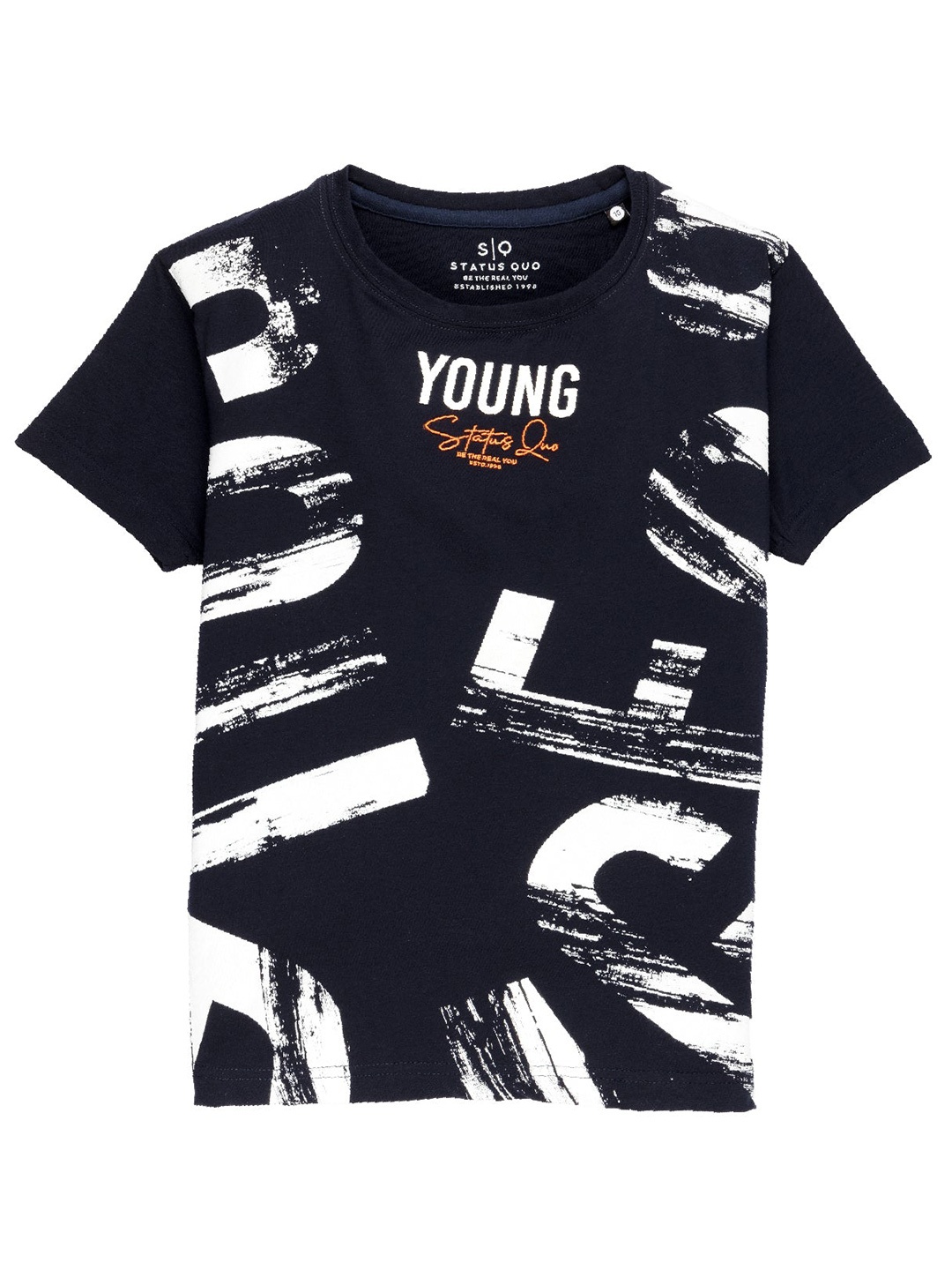 

Status Quo Boys Typography Printed Cotton T-shirt, Navy blue