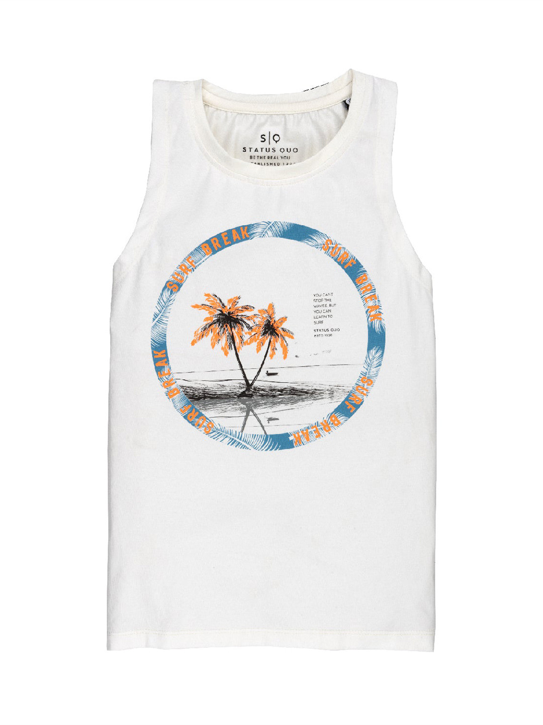 

Status Quo Boys Tropical Printed Round Neck Cotton T-shirt, Off white