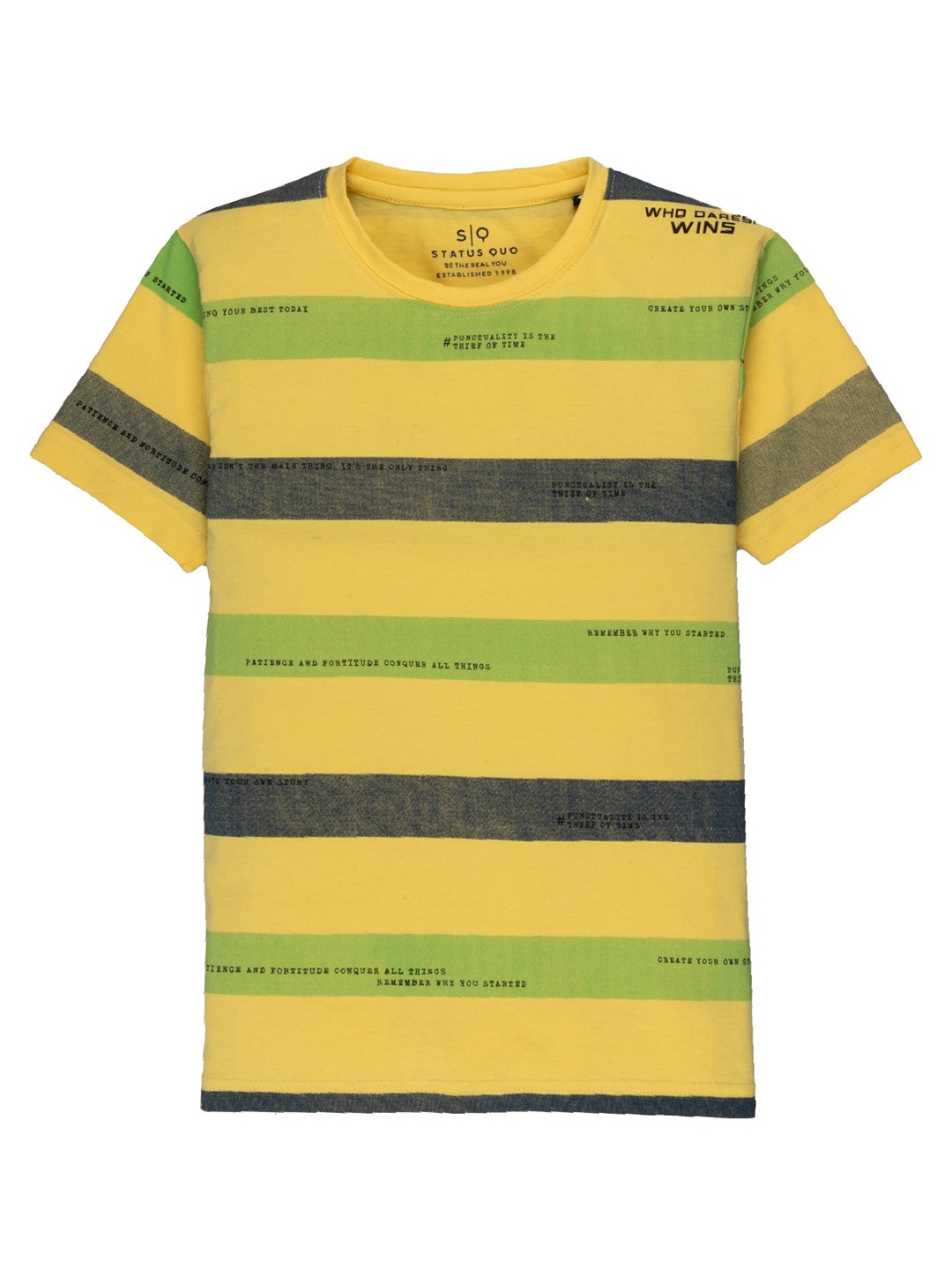 

Status Quo Boys Round Neck Striped Cotton T-shirt, Yellow