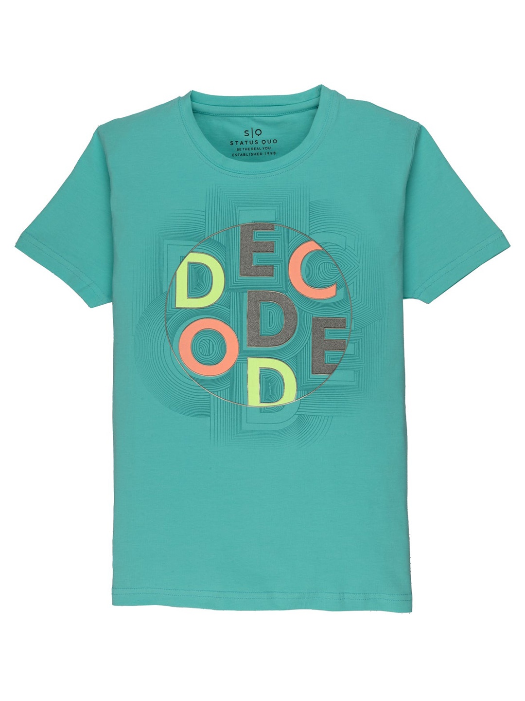 

Status Quo Boys Typography Printed Cotton T-shirt, Turquoise blue