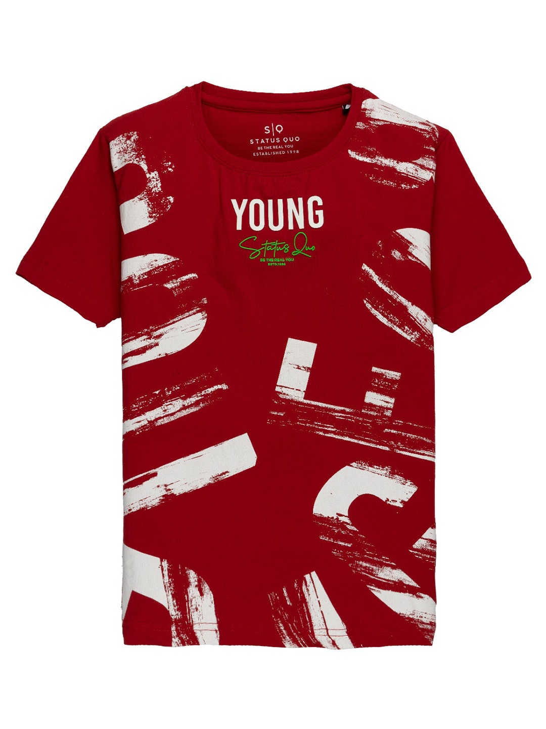 

Status Quo Boys Typography Printed Round Neck Cotton T-shirt, Maroon