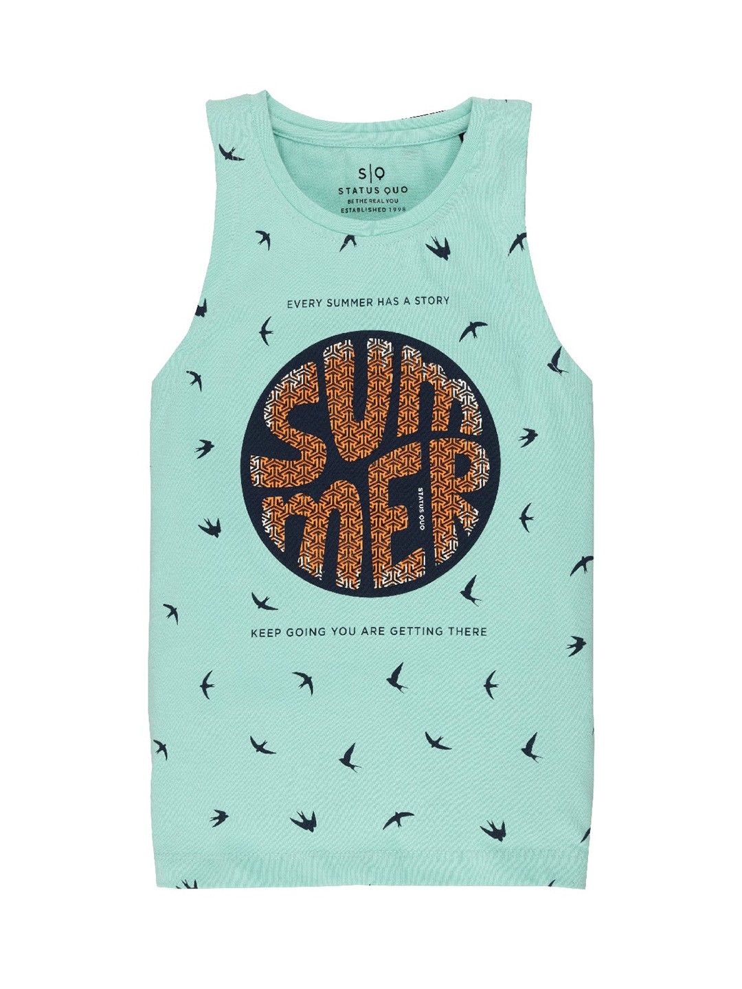

Status Quo Boys Conversational Printed Sleeveless Cotton T-shirt, Sea green