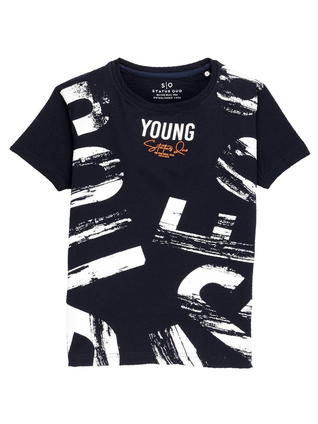 

Status Quo Boys Typography Printed Cotton T-shirt, Navy blue