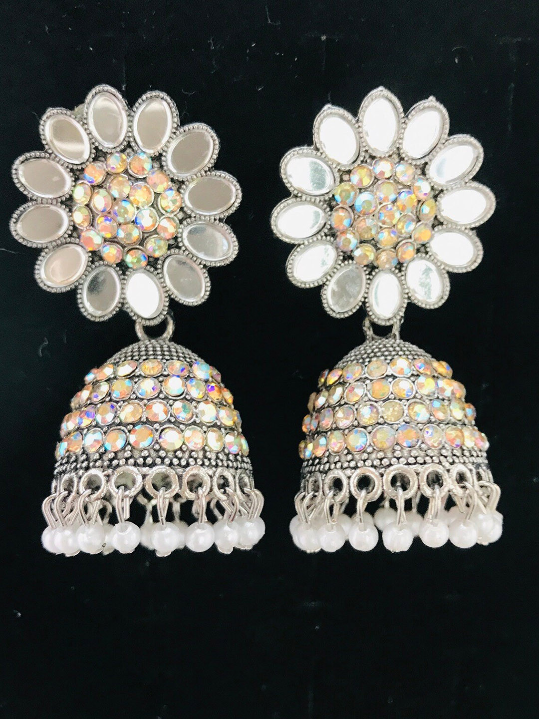 

The Opal Factory Silver Plated Pearl Beaded Mirror Drop Earrings, White