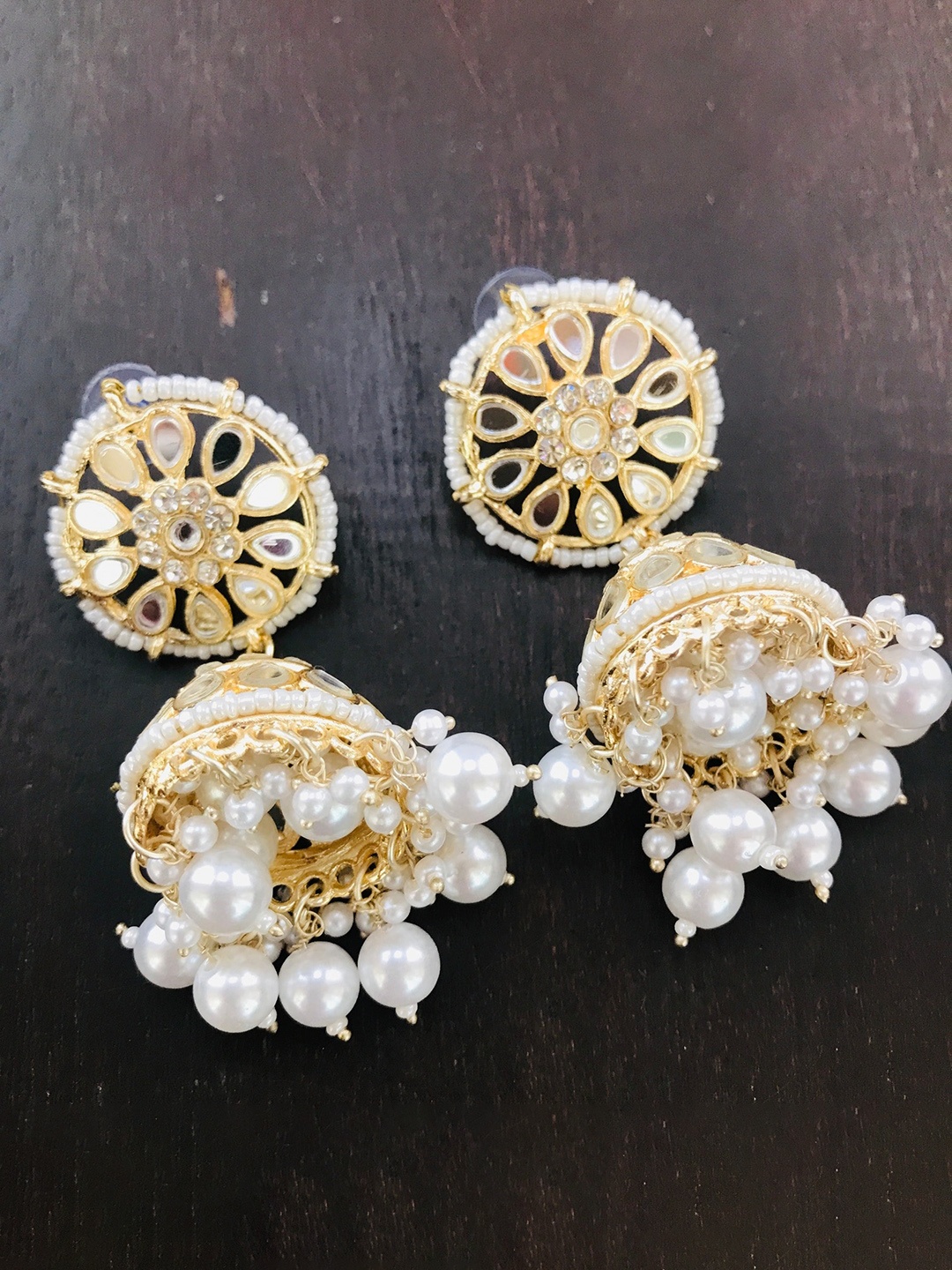

The Opal Factory Gold Plated Dome Shaped Jhumkas Earrings, White