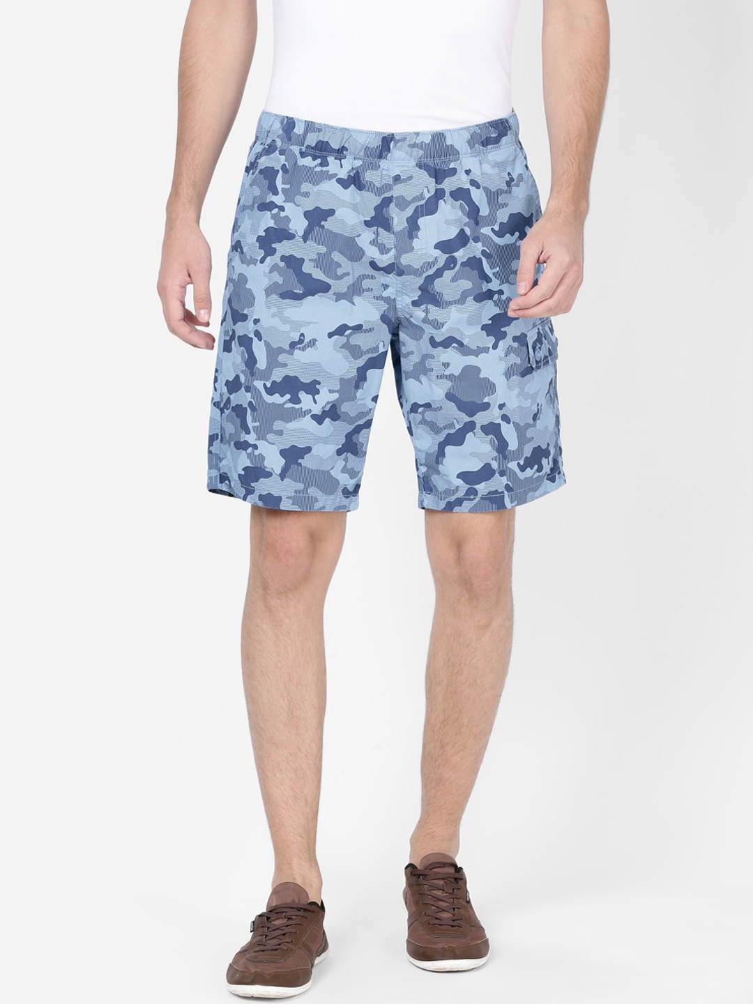 

t-base Men Camouflage Printed Cotton Cargo Shorts, Blue
