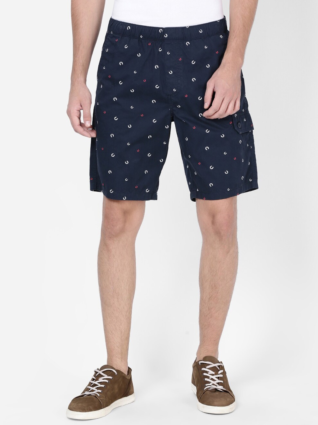 

t-base Men Printed Cotton Shorts, Blue