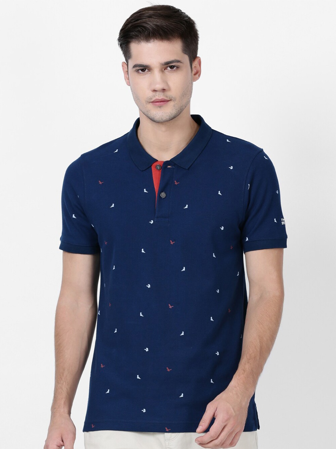 

t-base Men Printed Polo Collar Cotton T-shirt, Blue