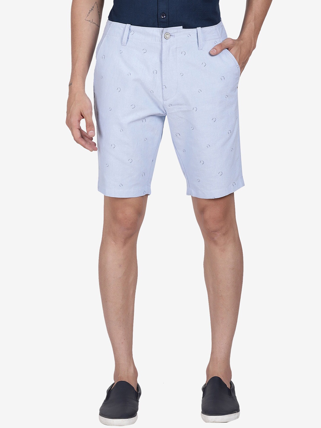 

t-base Men Cotton Printed Shorts, Blue