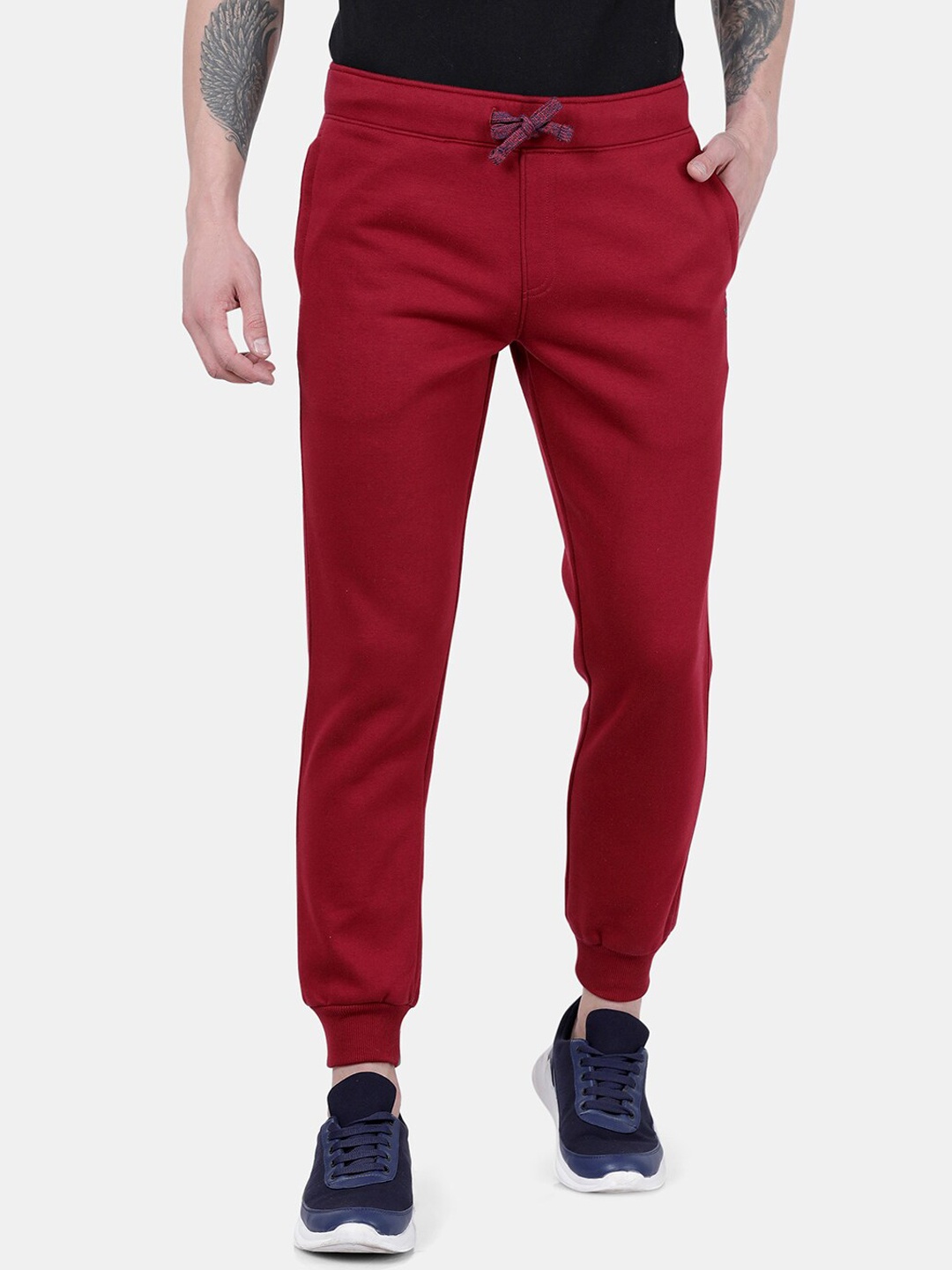 

t-base Men Mid-Rise Cotton Fleece Joggers, Red