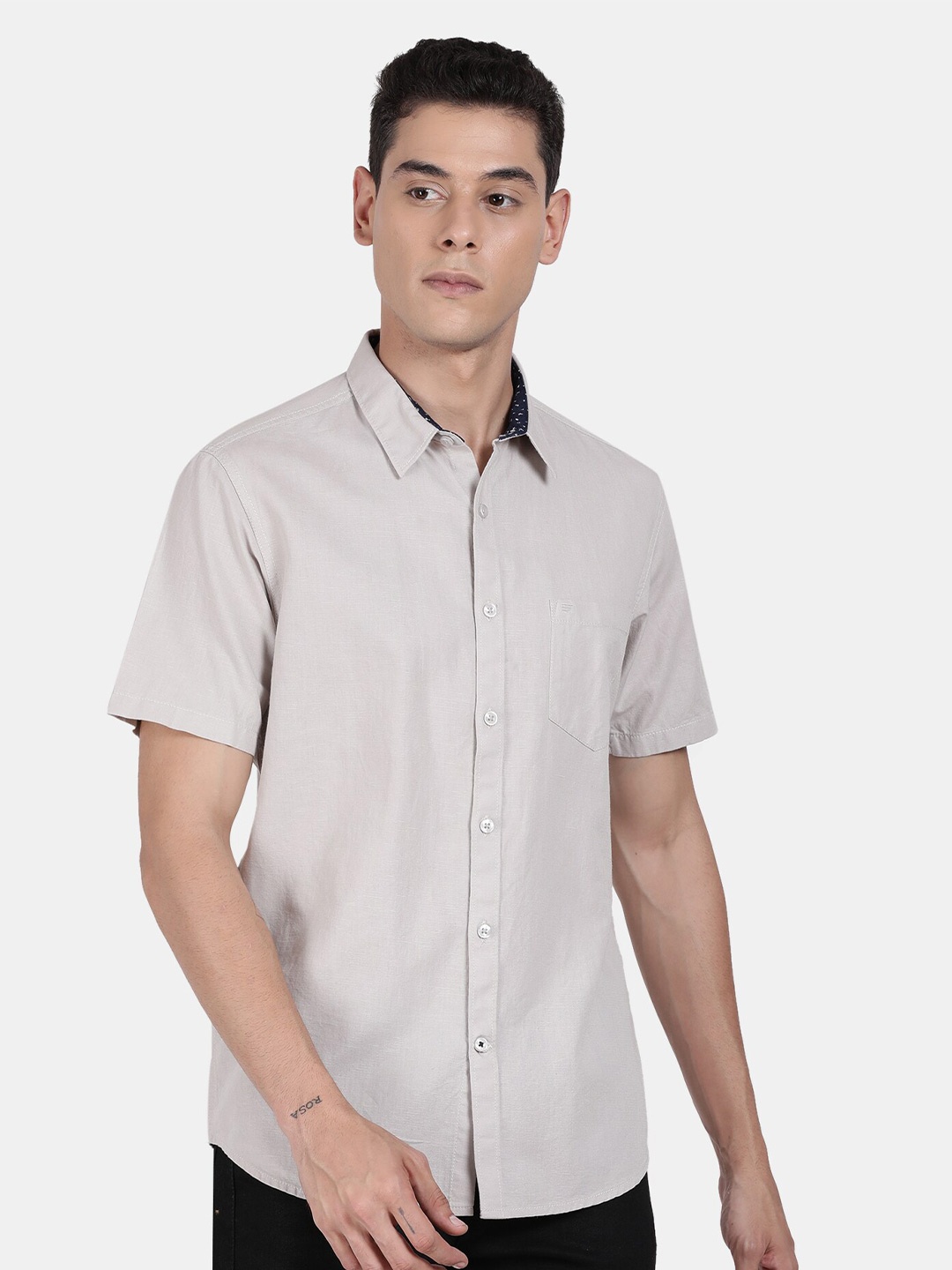 

t-base Men Casual Cotton Shirt, Grey