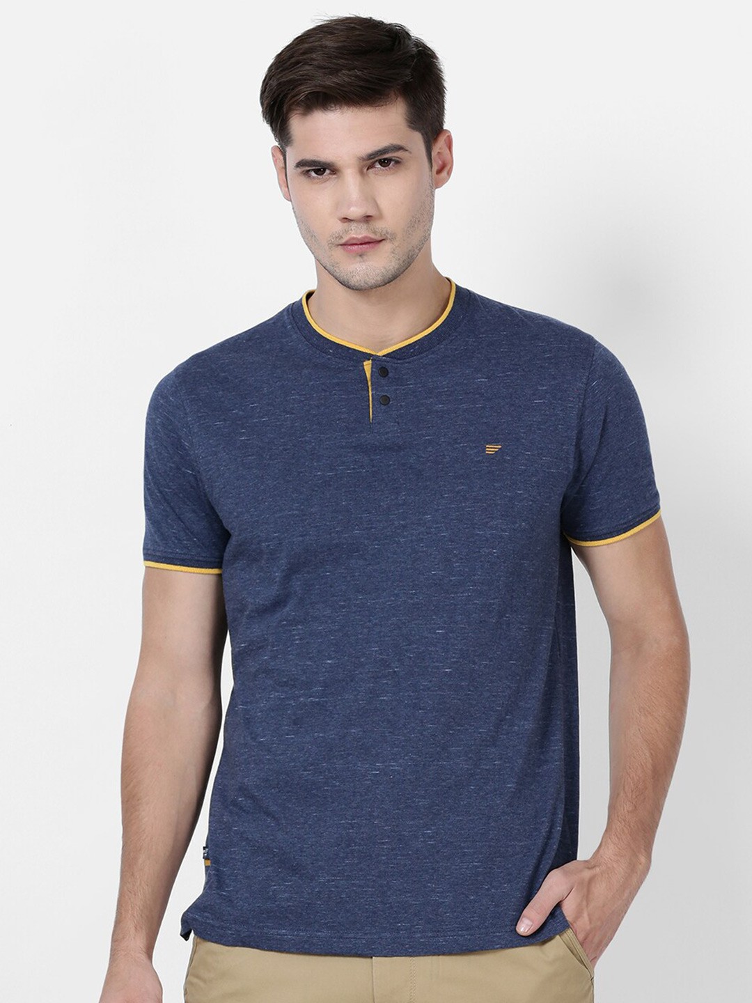 

t-base Men Henley Neck Cotton T-shirt, Blue