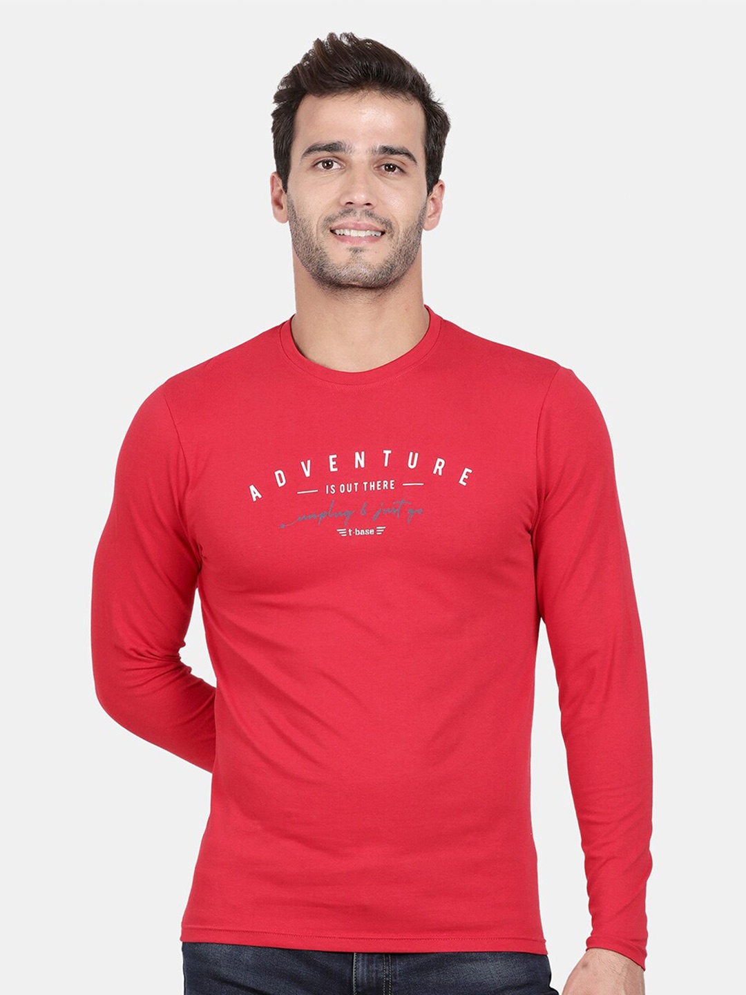 

t-base Men Red Typography Printed Cotton T-shirt