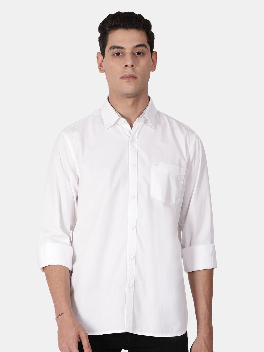 

t-base Men Casual Cotton Shirt, White