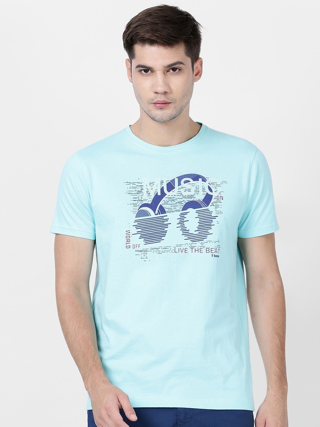 

t-base Men Typography Printed Cotton T-shirt, Blue