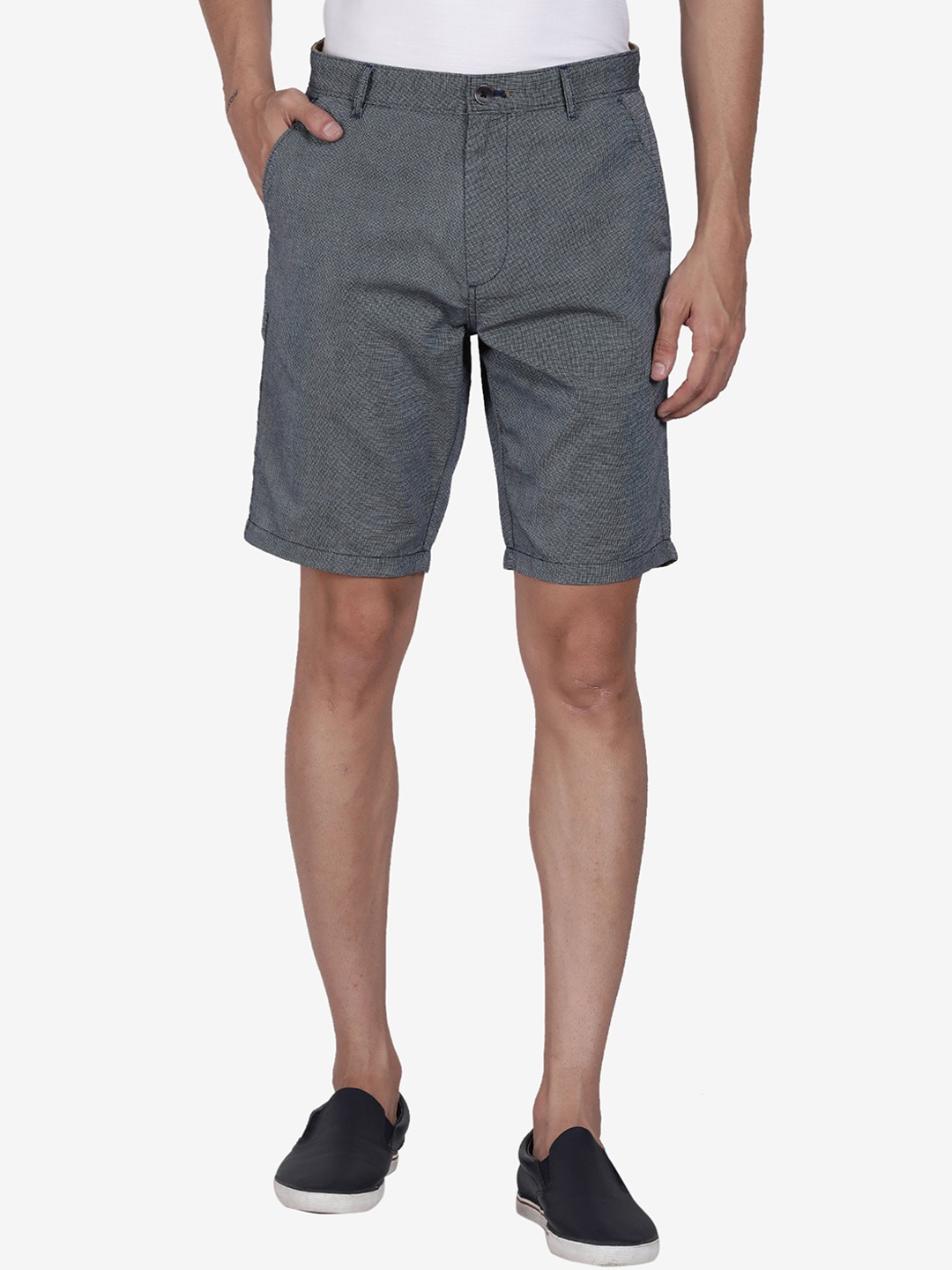 

t-base Men Cotton Checked Shorts, Navy blue