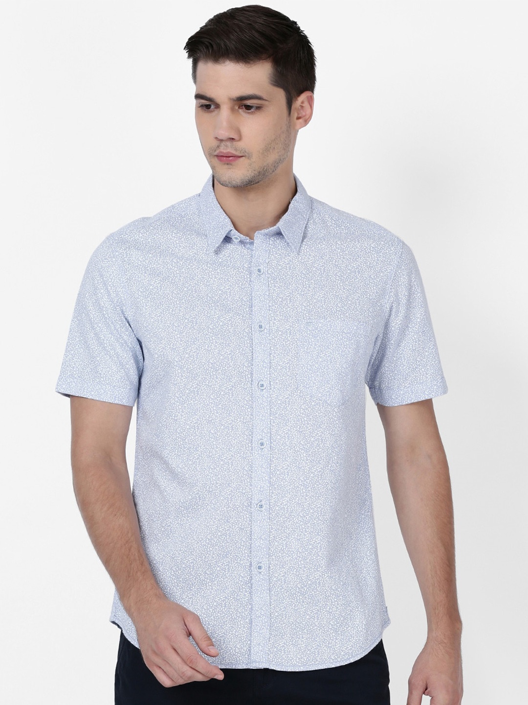 

t-base Men Plus Size Printed Cotton Casual Shirt, Blue