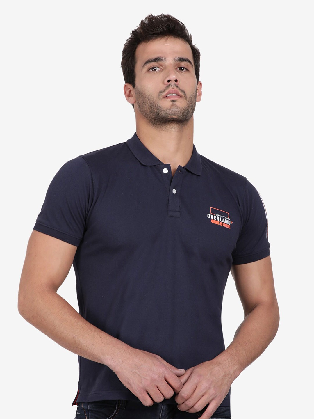 

t-base Men Polo Collar Cotton T-shirt, Navy blue
