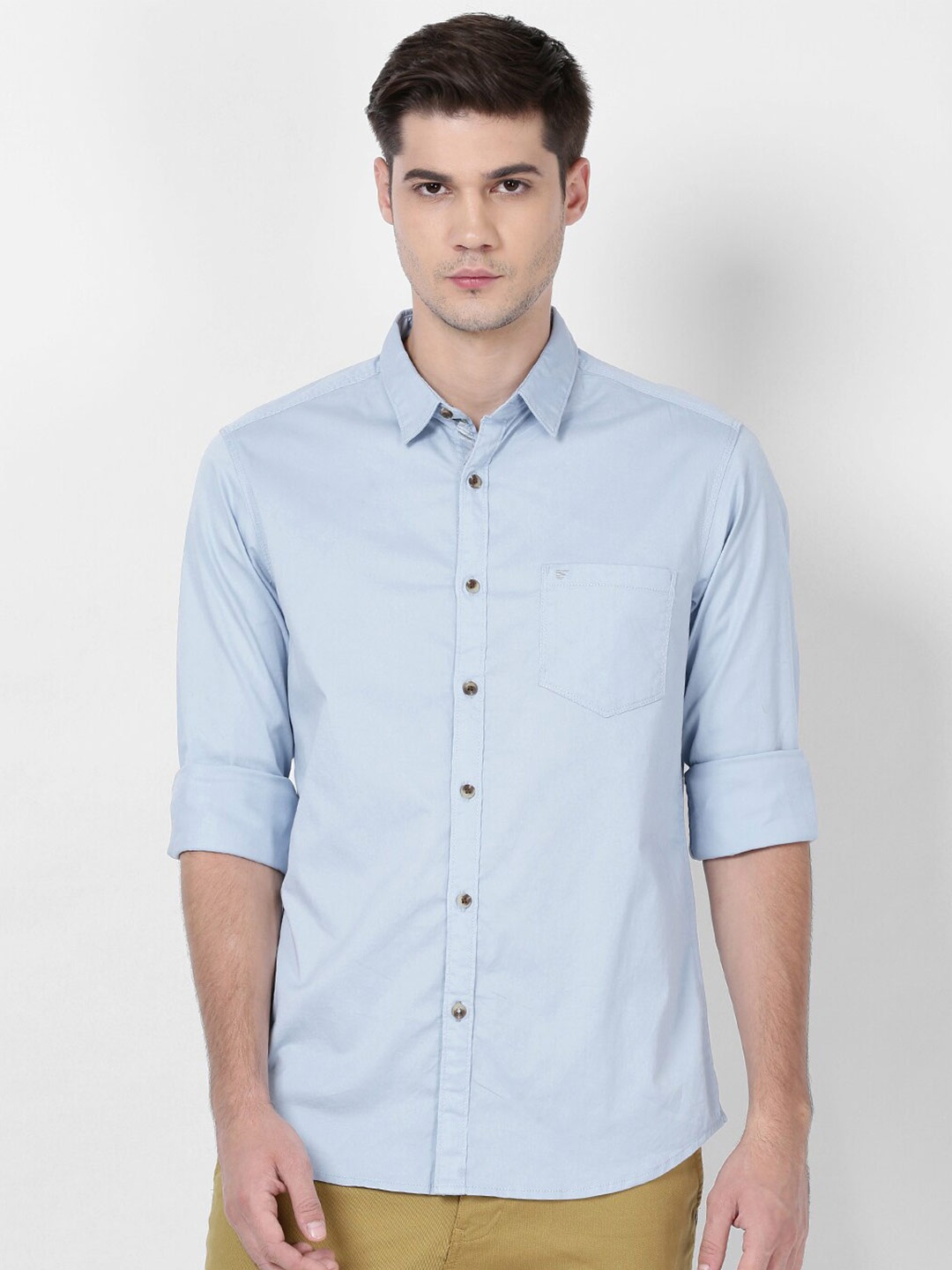 

t-base Men Plus Size Spread Collar Cotton Casual Shirt, Blue