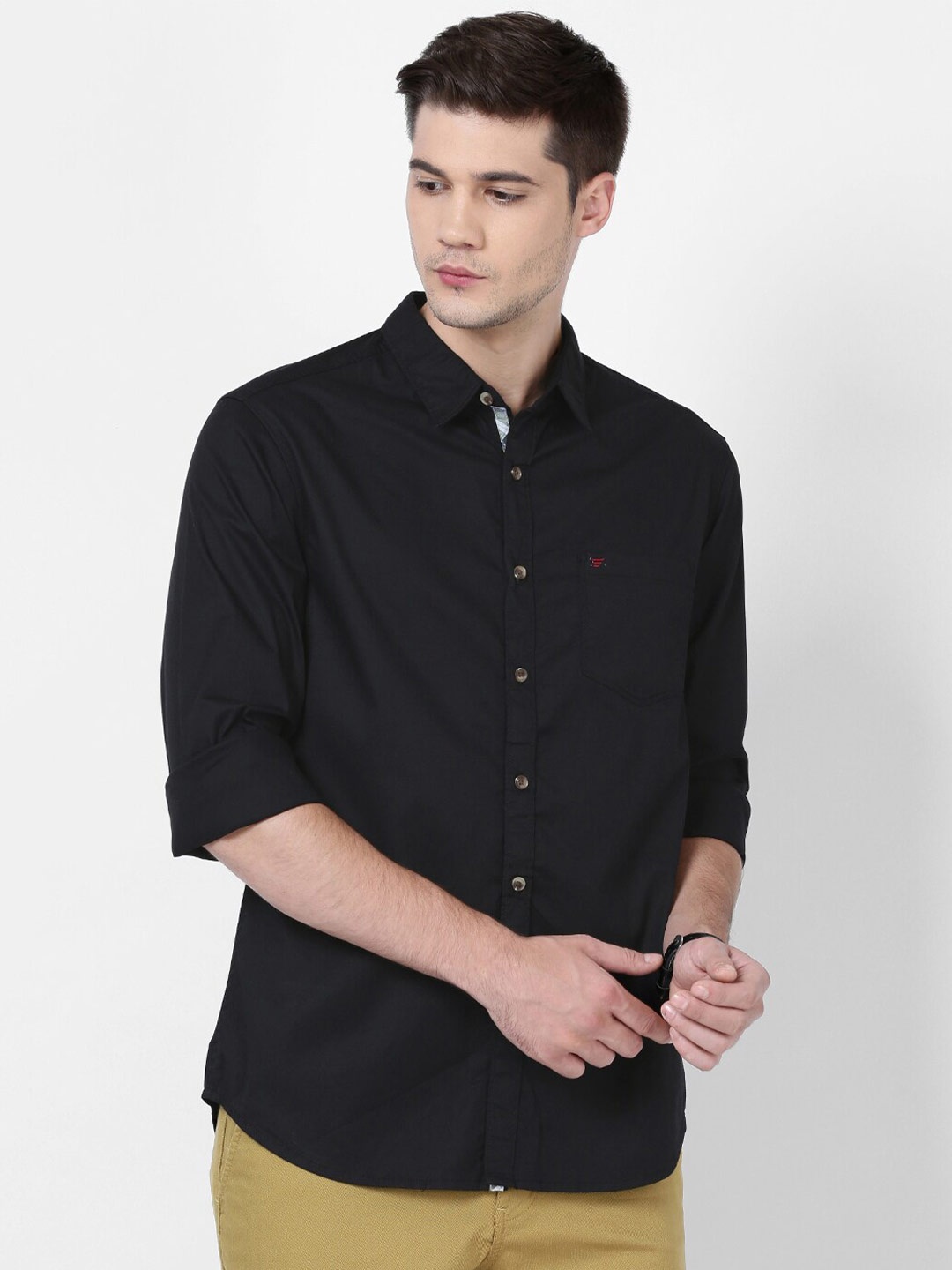 

t-base Men Plus Size Casual Cotton Shirt, Black