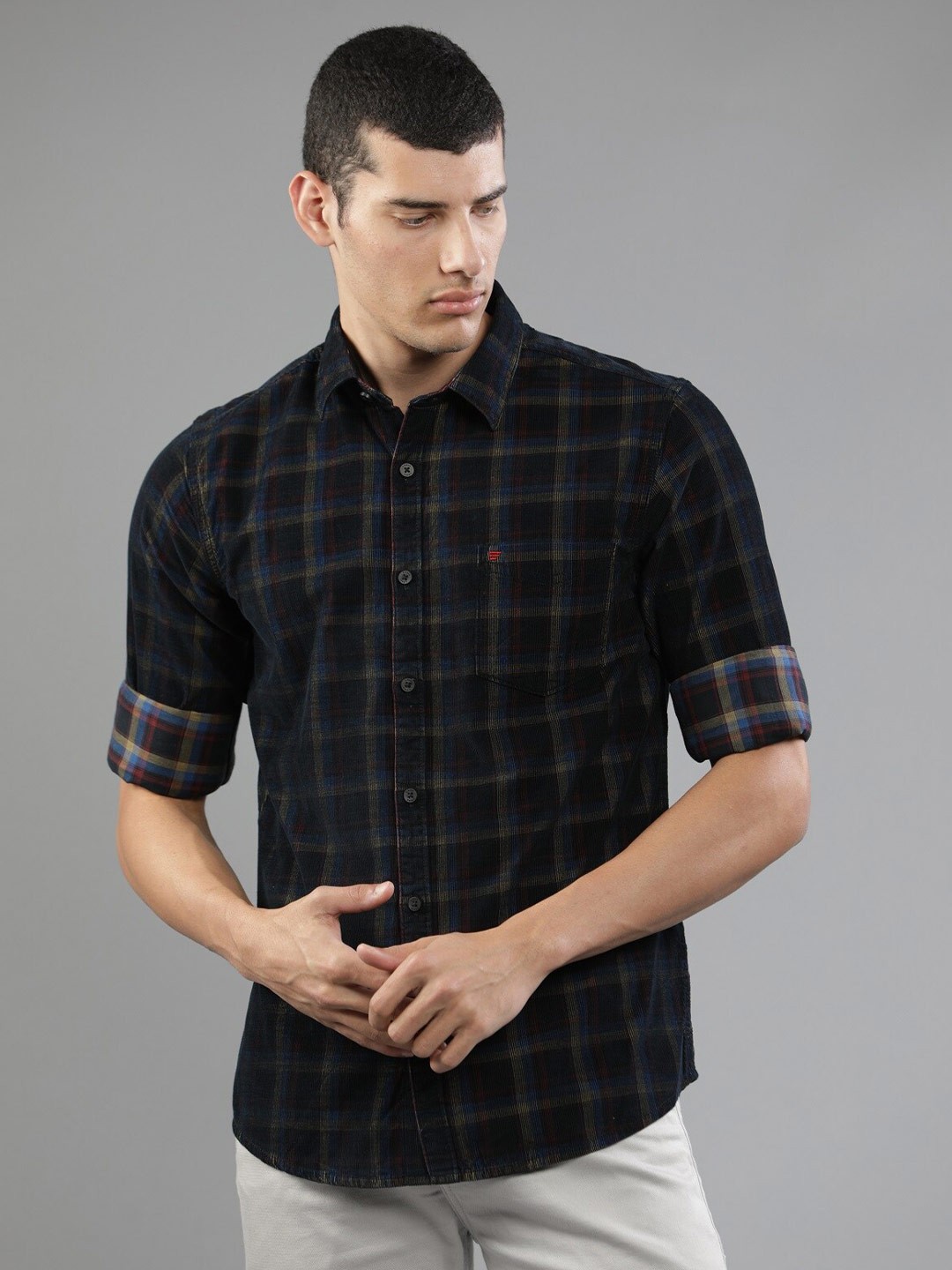 

t-base Men Checked Casual Shirt, Black