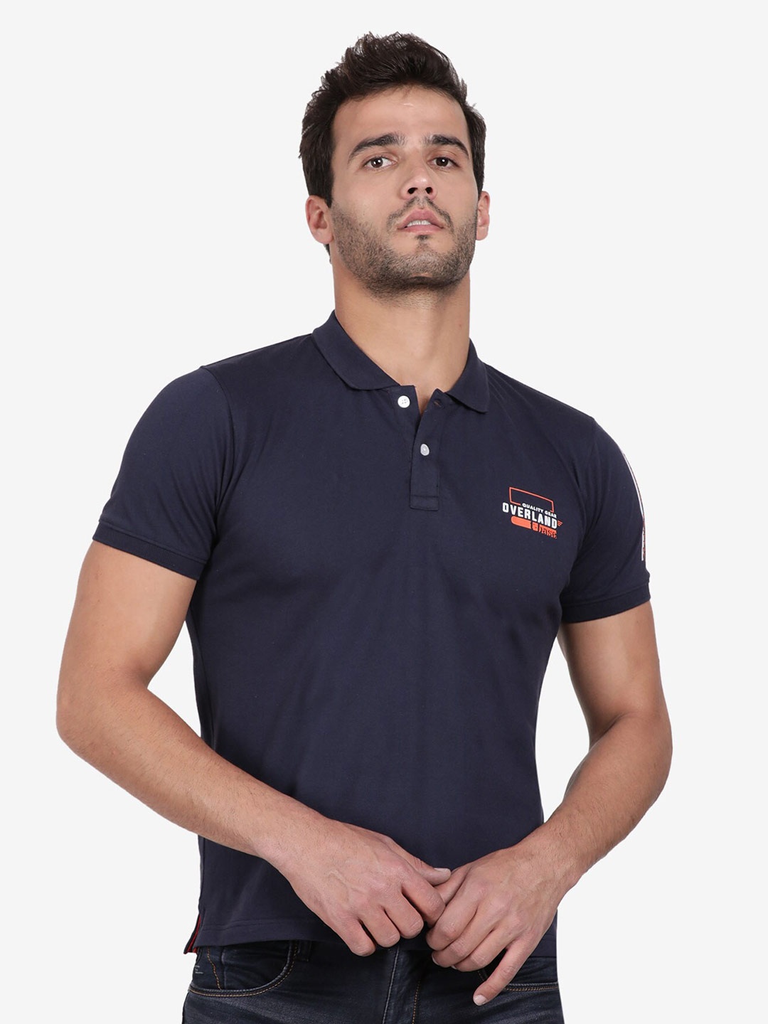 

t-base Men Plus Size Polo Collar Cotton T-shirt, Navy blue
