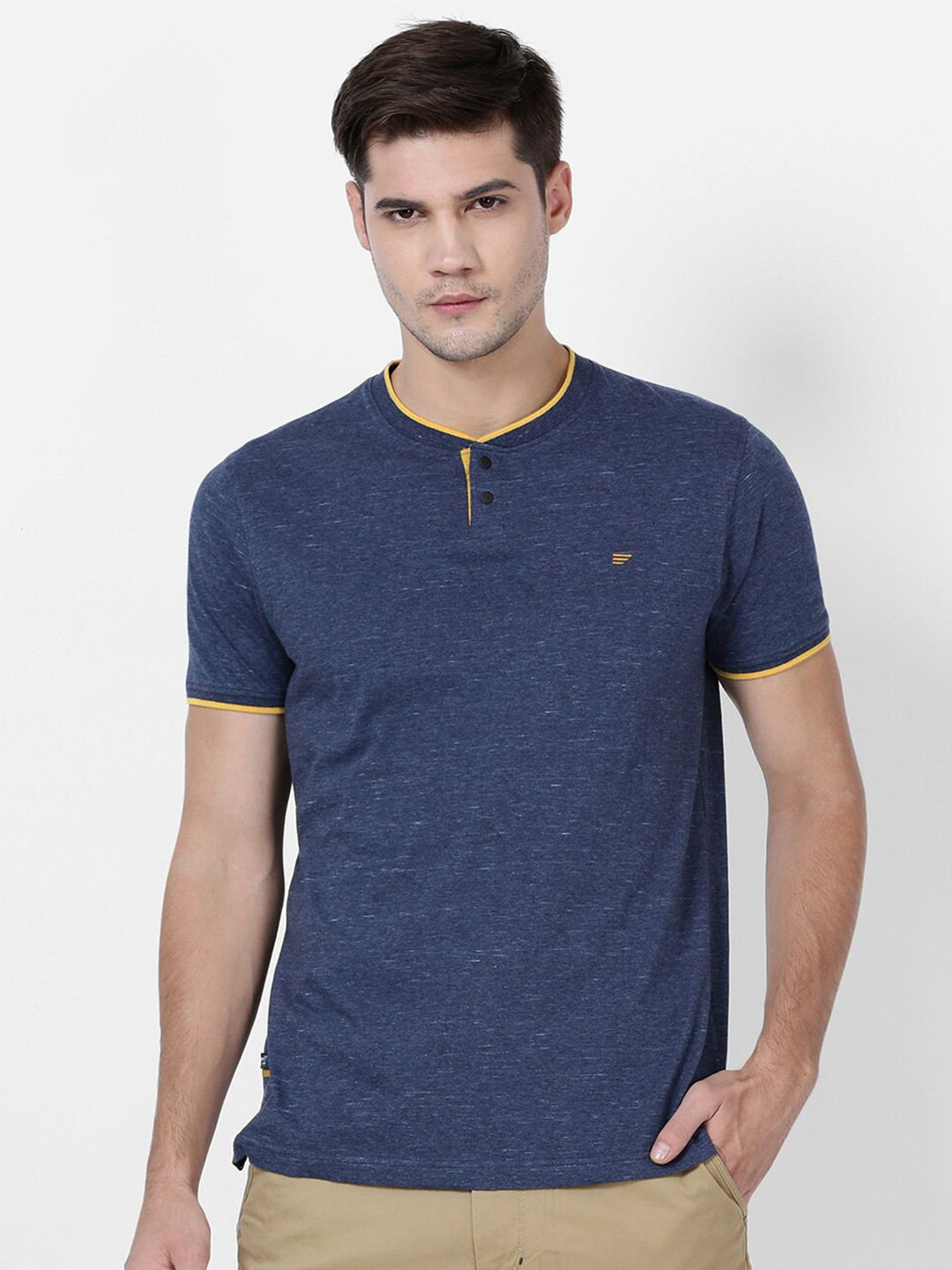 

t-base Men Henley Neck Cotton T-shirt, Blue