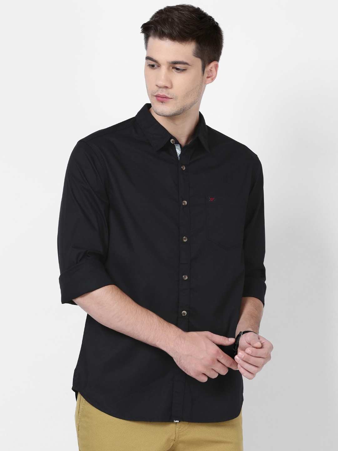 

t-base Men Casual Cotton Shirt, Black