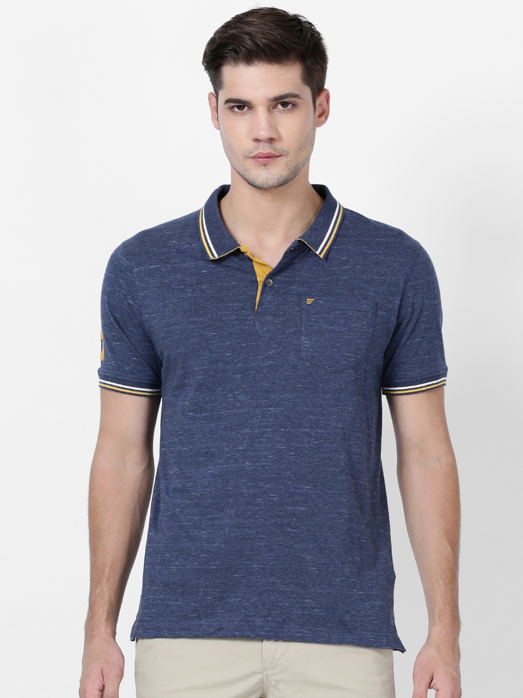 

t-base Men Polo Collar Cotton T-shirt, Blue