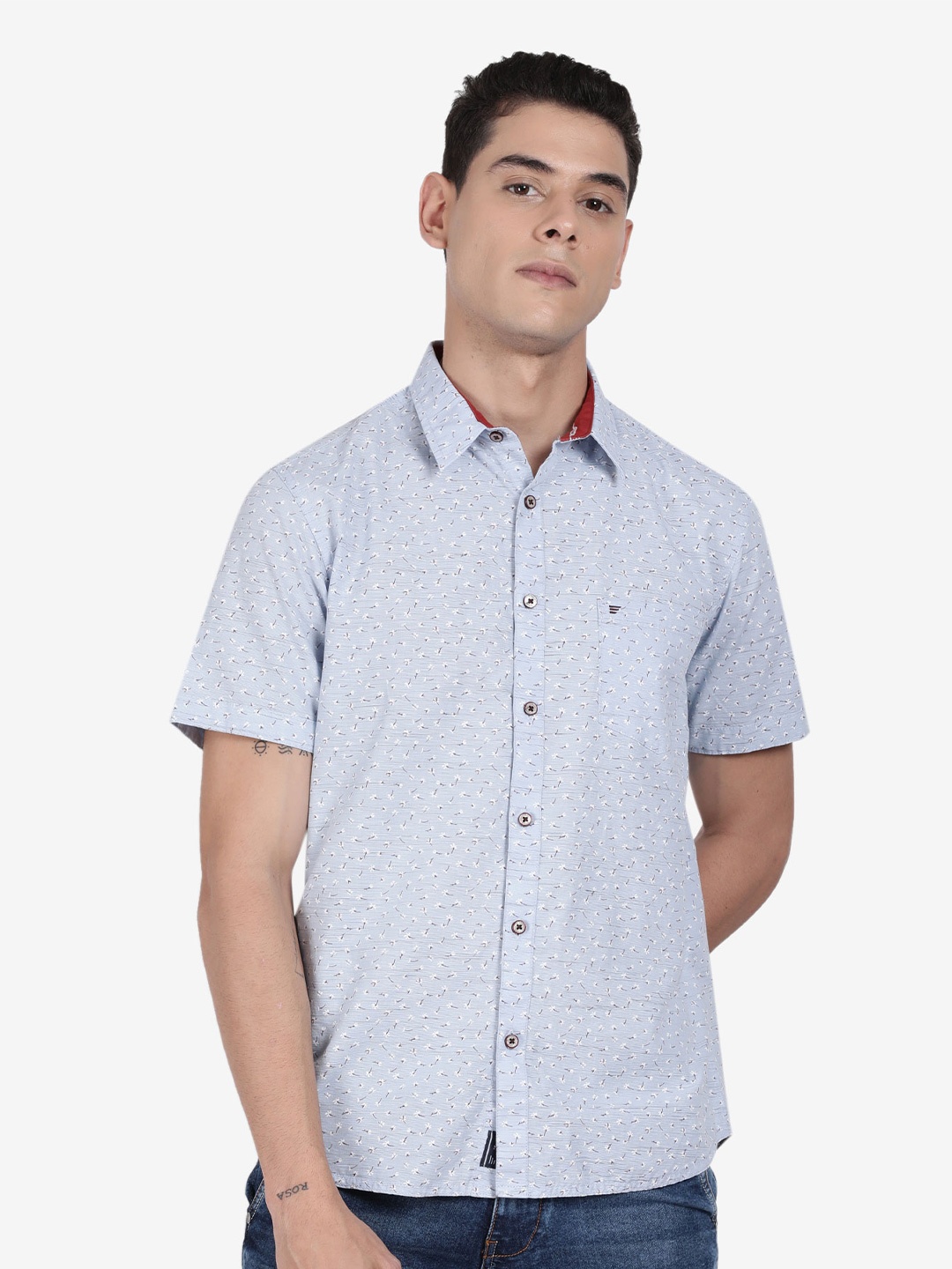 

t-base Men Printed Casual Shirt, Blue