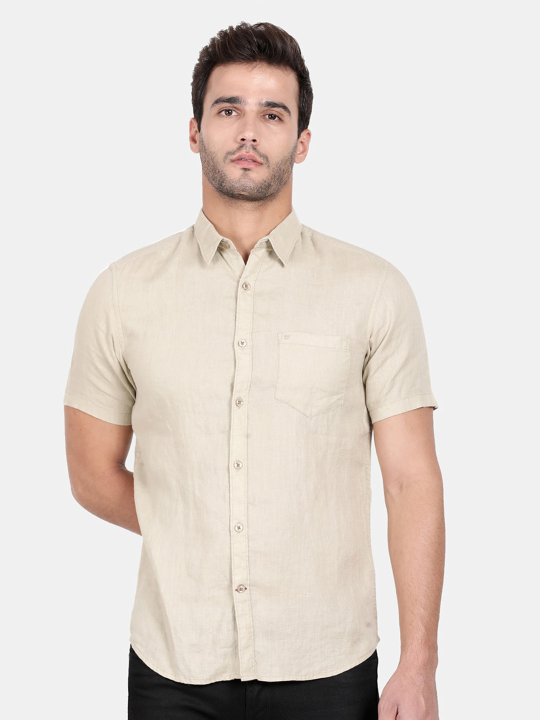 

t-base Men Casual Cotton Shirt, Grey