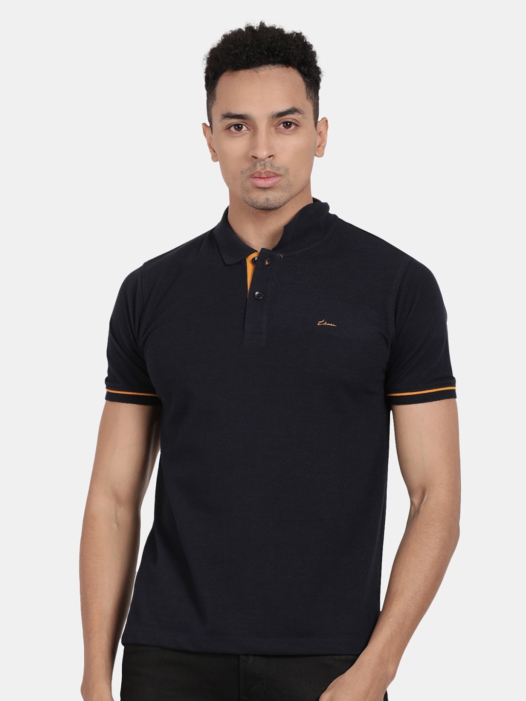 

t-base Men Polo Collar Cotton T-shirt, Black