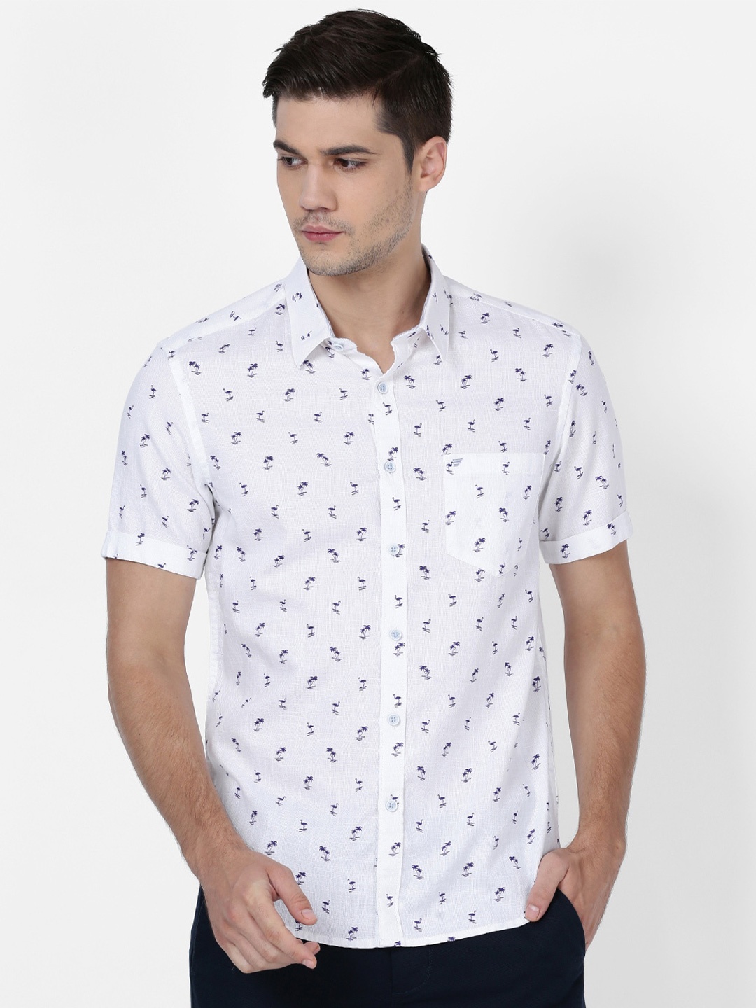 

t-base Men Printed Casual Cotton Shirt, White